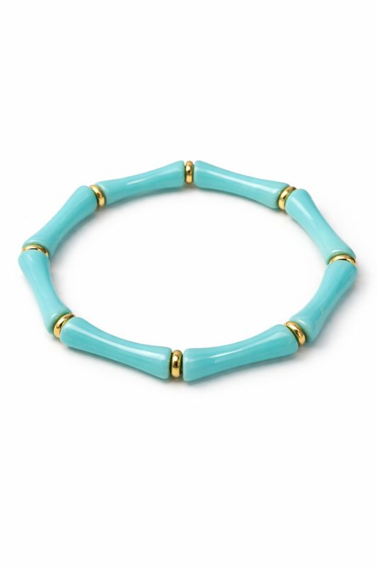 Turquoise Beaded Stretch Bracelet with Gold Accents