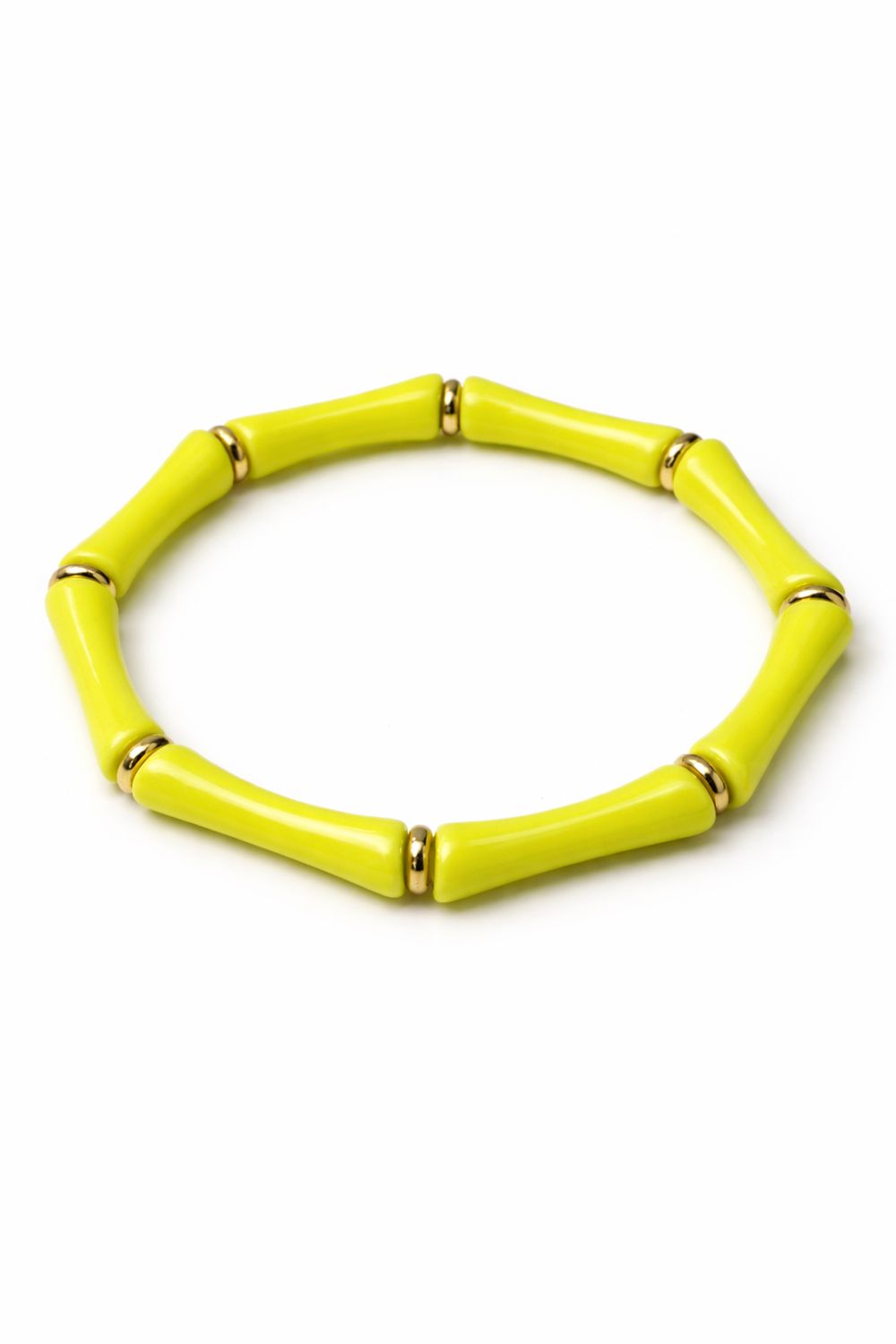 Neon Yellow Beaded Stretch Bracelet with Gold Accents
