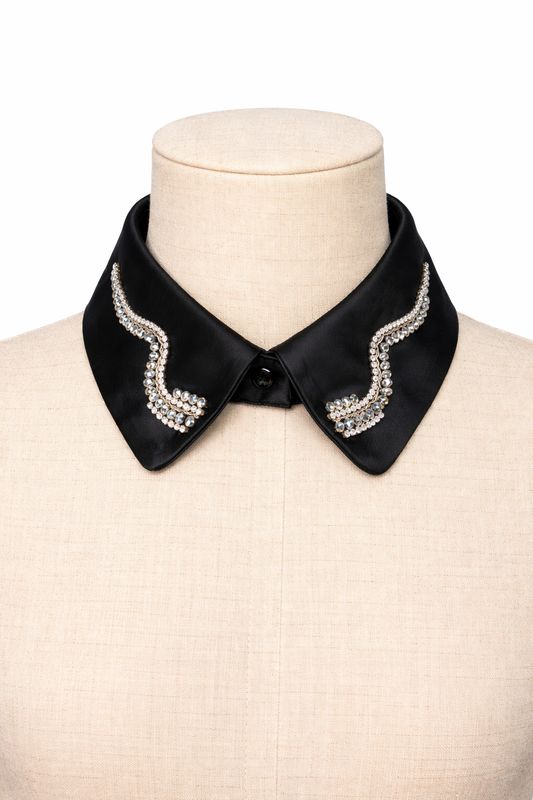 Black Satin Jeweled Statement Collar