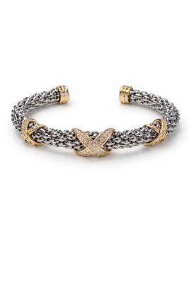 Two-Tone Pavé Knot Braided Cuff Bracelet