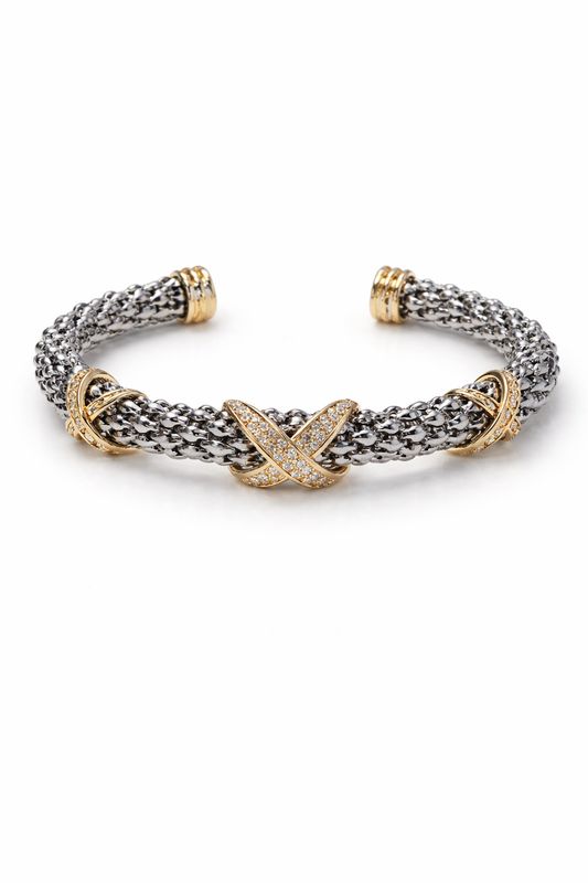 Two-Tone Pavé Knot Braided Cuff Bracelet