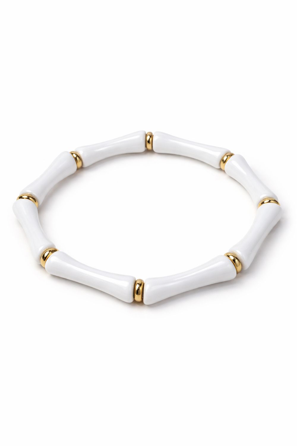 White Beaded Stretch Bracelet with Gold Accents