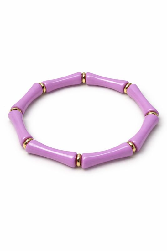 Lilac Beaded Stretch Bracelet with Gold Accents