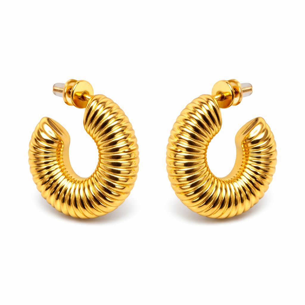 Gold Ribbed Statement Hoop Earrings