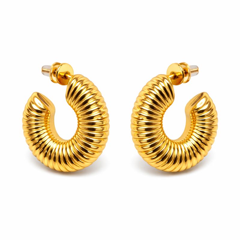 Gold Ribbed Statement Hoop Earrings