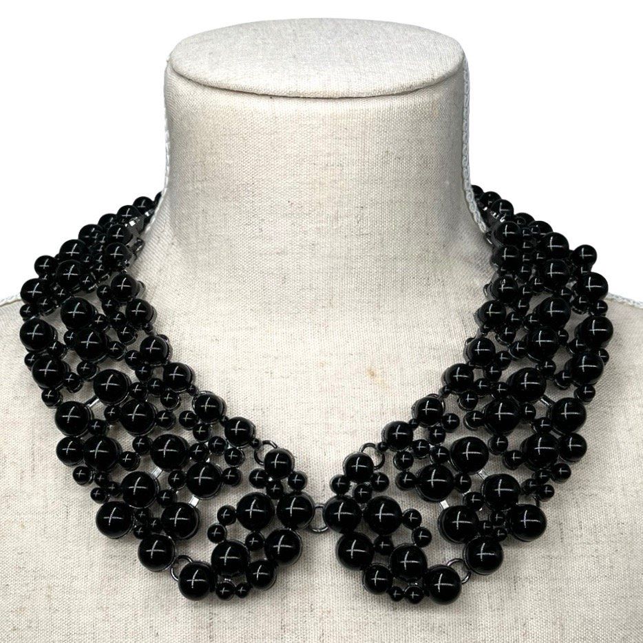 Black Beaded Statement Collar Necklace