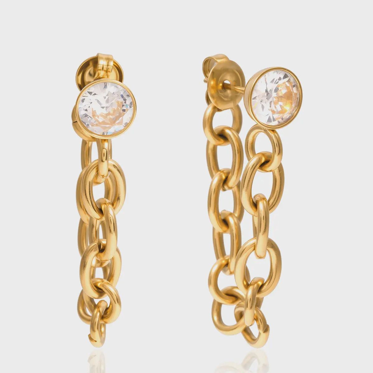 CZ Chain Drop Stud Earrings