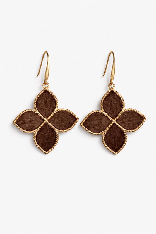 Brown Floral Statement Drop Earrings