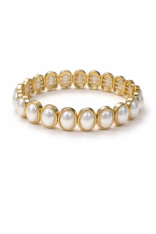 Gold Framed Pearl Stretch Bracelet