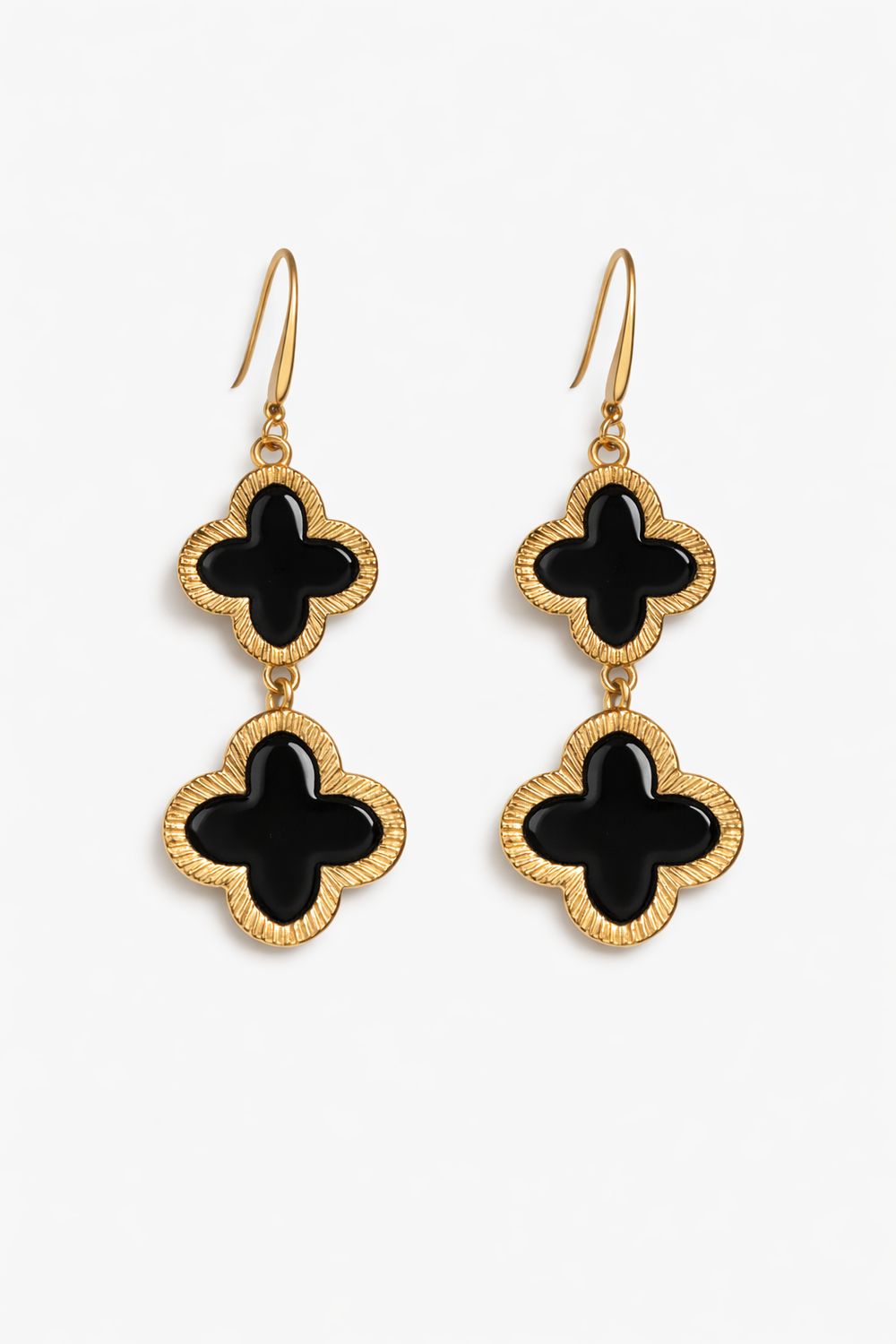 Gold Quatrefoil Drop Earrings – Black