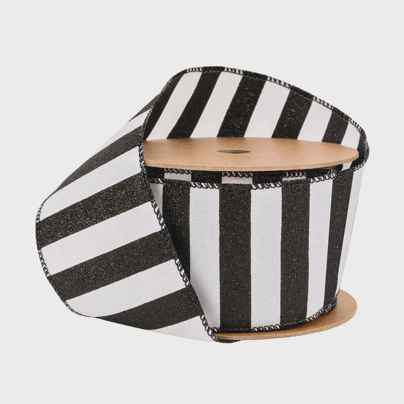 Black Glitter Stripe Wired Ribbon – 2.5" x 10 Yards