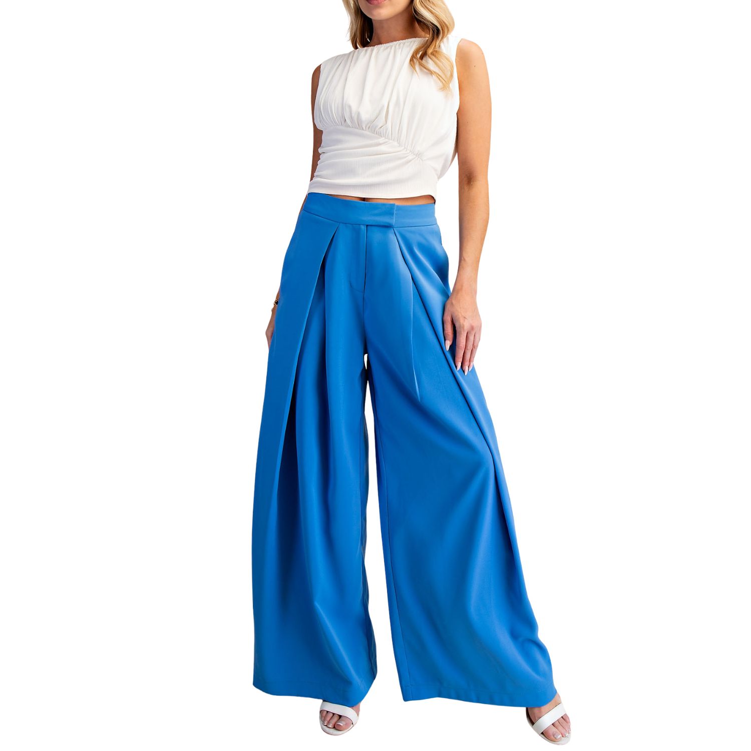 Mid-Rise Pleated Wide Leg Pants