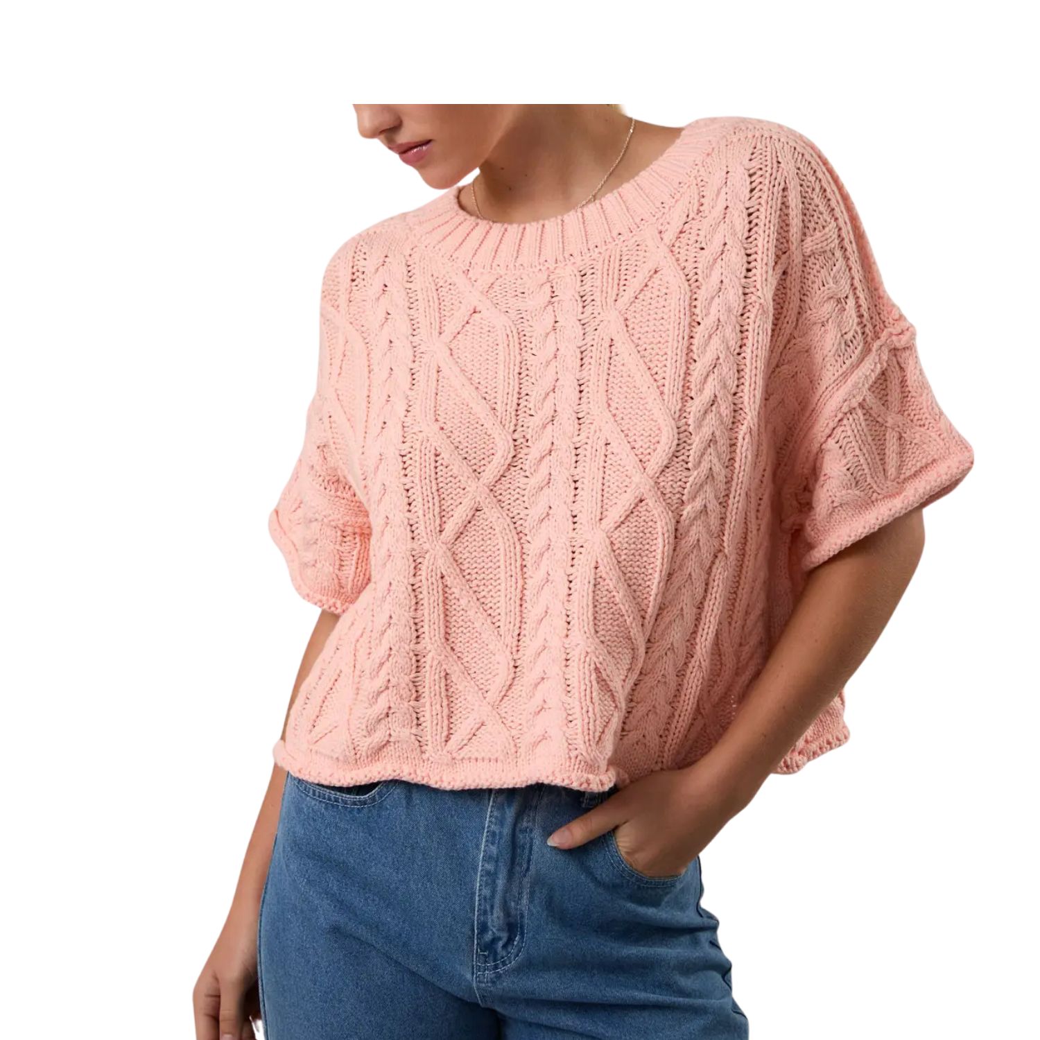 Round Neck Short Sleeve Knit Sweater Top