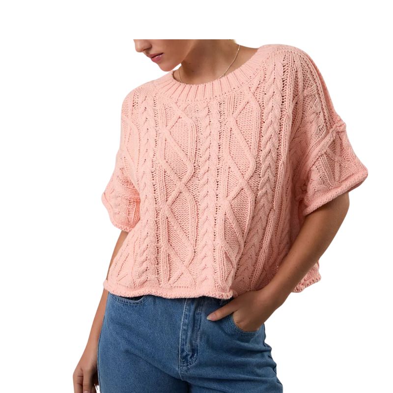 Round Neck Short Sleeve Knit Sweater Top