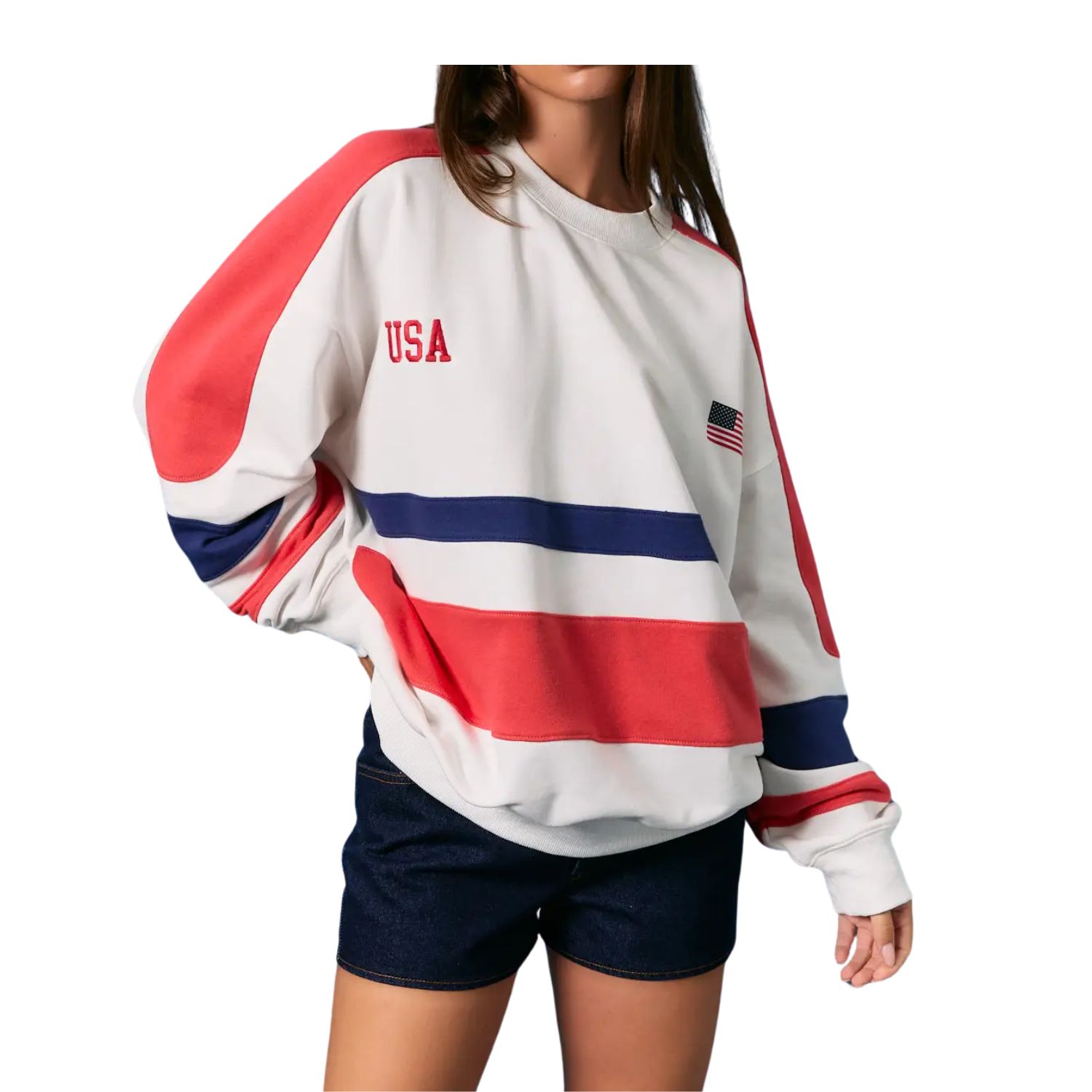 Long Sleeve Crew Neck Color Block Oversized Sweatshirt