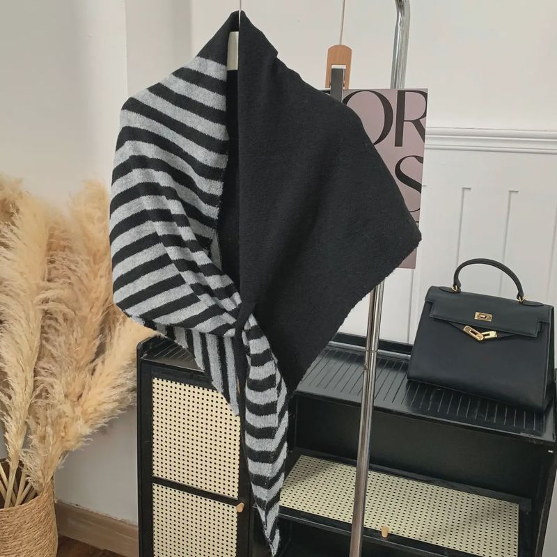 Simple Striped Colorblock Large Triangle Shawl