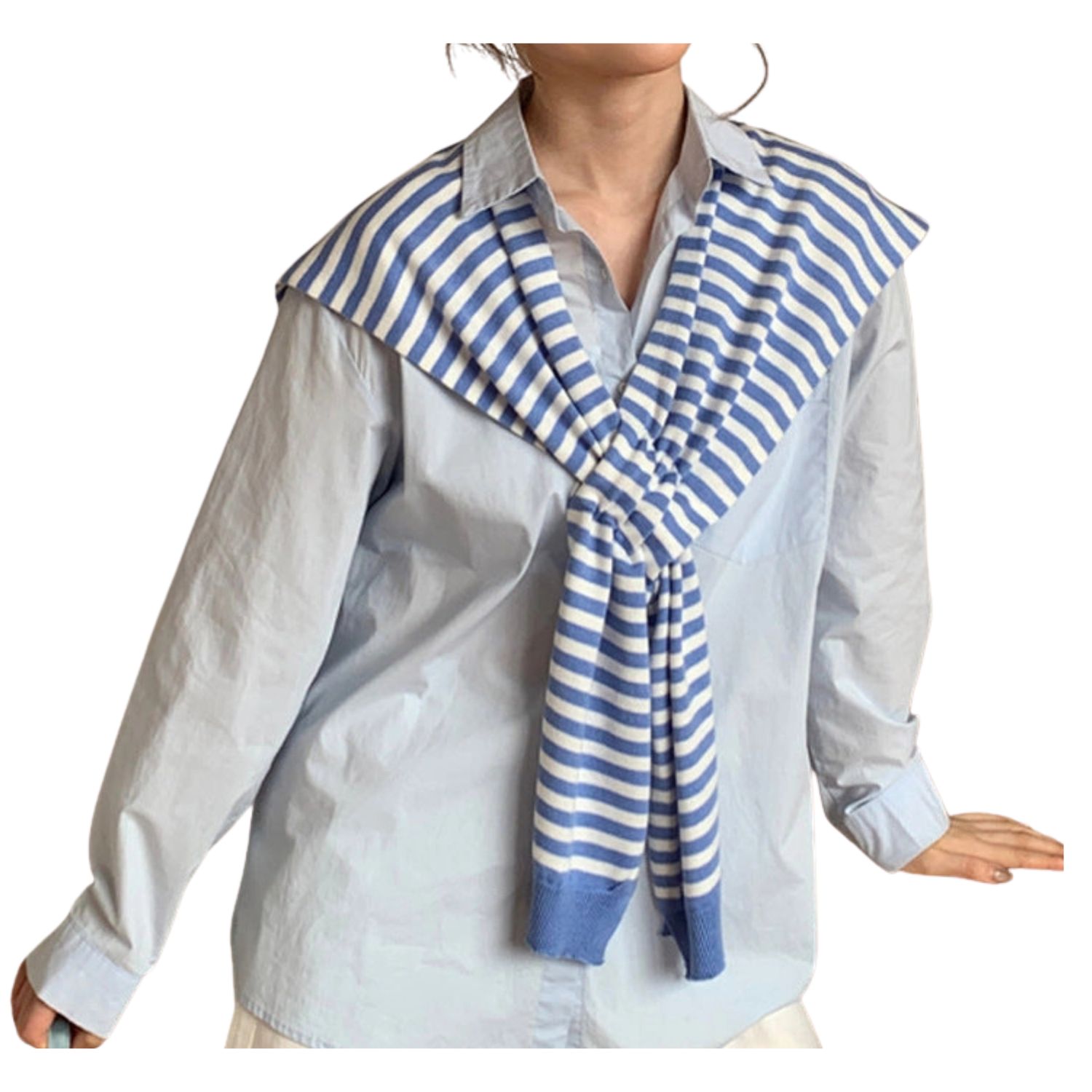 Light Blue Striped Knotless Shawl