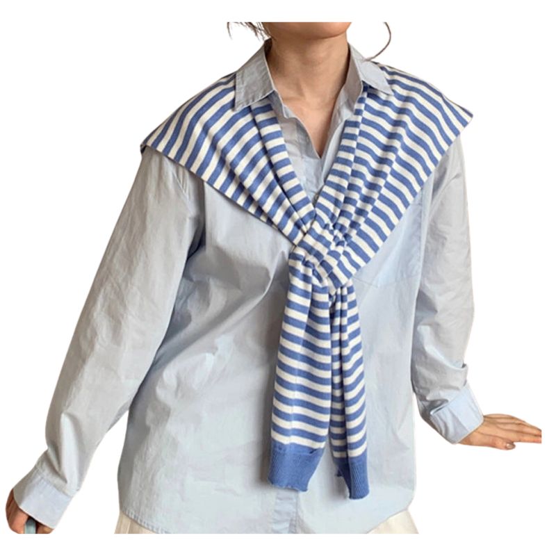 Light Blue Striped Knotless Shawl