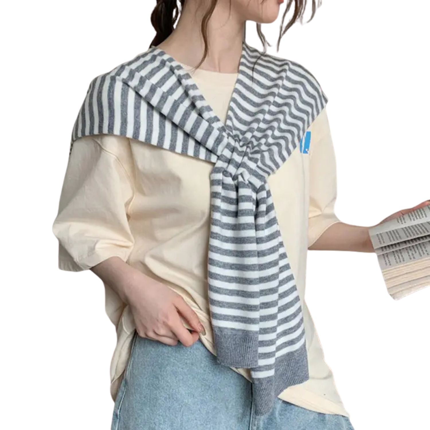 Light Gray Striped Knotless Shawl
