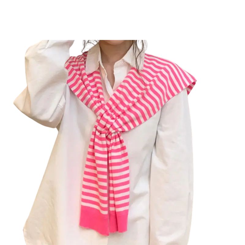 Pink Striped Knotless Shawl