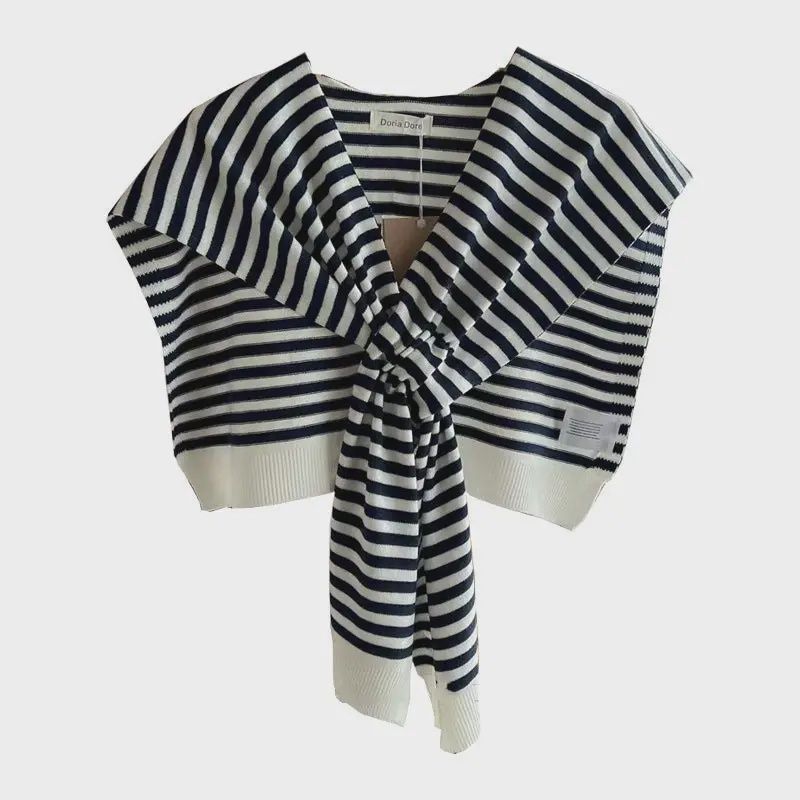 Black &amp; White Striped Knotless Shawl