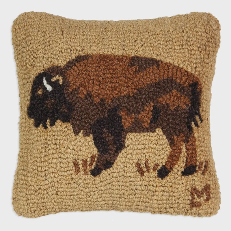 Gold Buffalo Hooked Pillow 14" x 14"