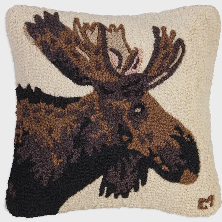 Major Moose Hooked Pillow 18" x 18"