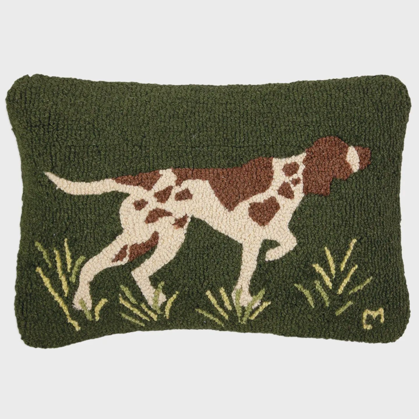 Pointer Hand Hooked Wool Decorative Pillow 14" x 20"