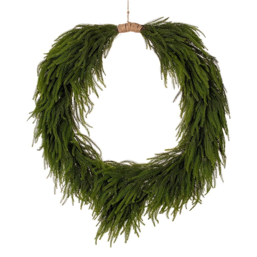 36" Green Norfolk Pine Heart Wreath Jute