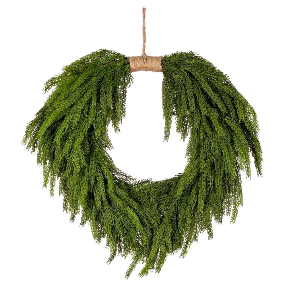28" Green Norfolk Pine Heart Wreath