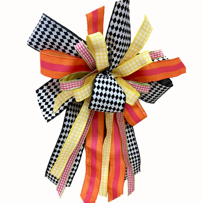 Bright Color Bow with Black &amp; White Check Ribbon – Approx. 34” Long x 18” Wide