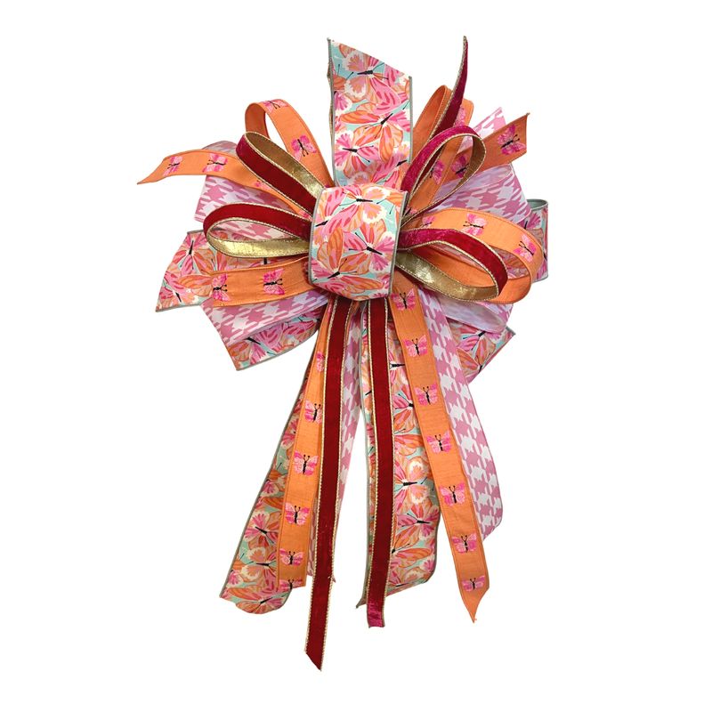 Fushia, Orange &amp; Pink Butterfly Bow with Gold Accents – Approx. 32” Long x 18” Wide