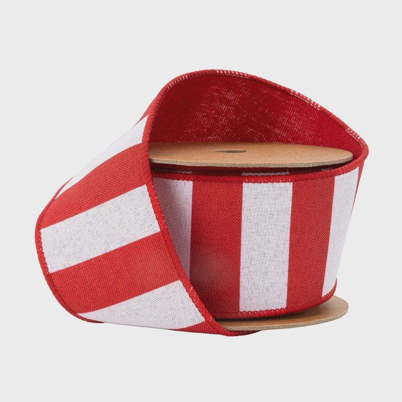 2 1/2" Wired Ribbon | Cabana Horizontal Stripe Red | 10 Yard Spool