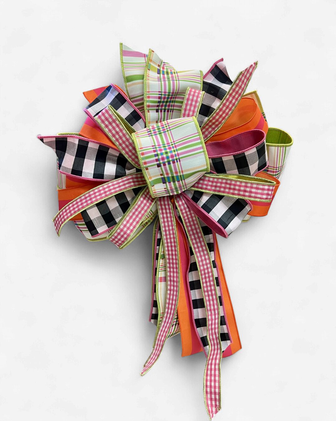 Orange, Hot Pink, Lime Green &amp; Black Plaid Party Bow – Approx. 23” Long x 18” Wide