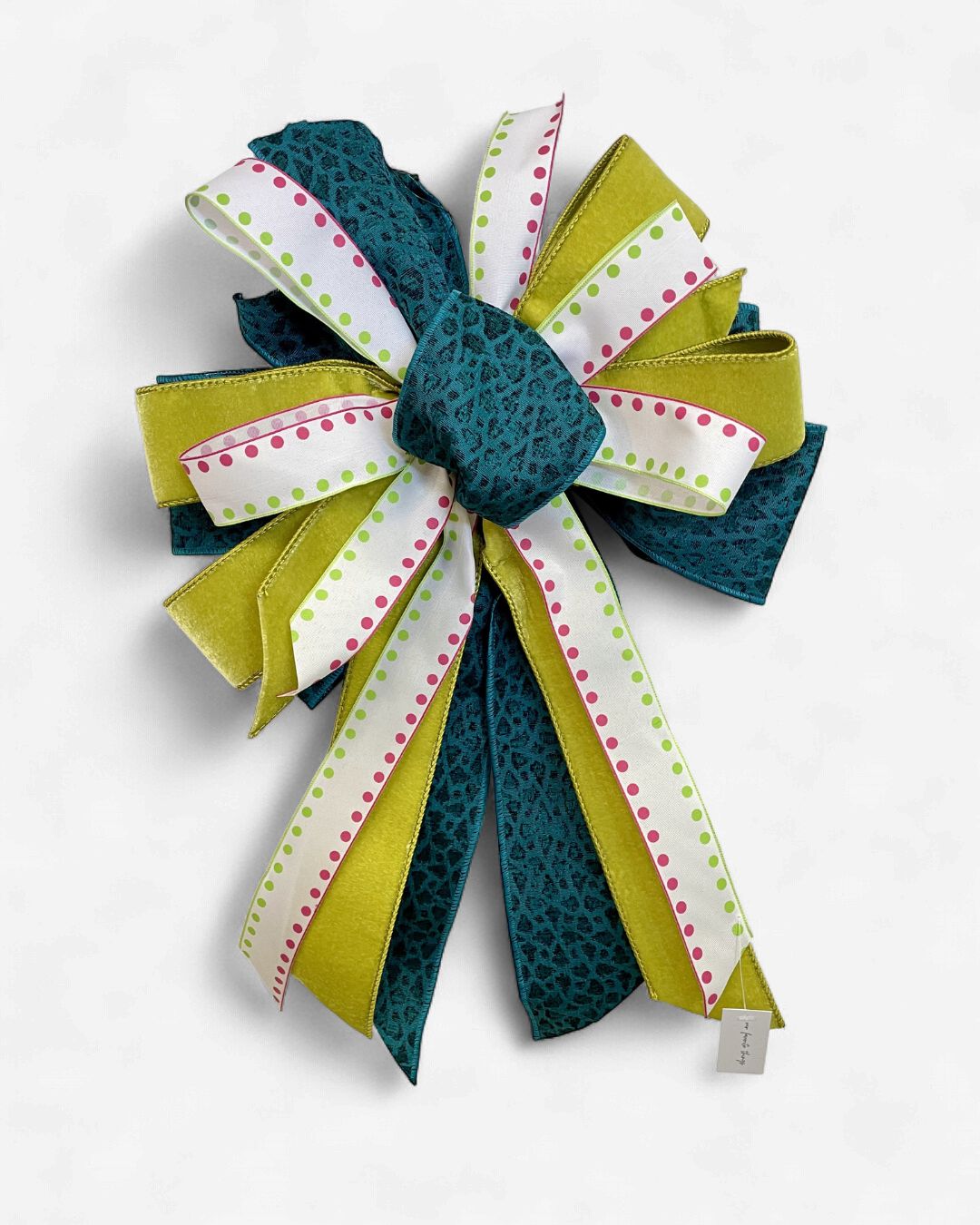 Teal Leopard, Lime &amp; Pink Dot Designer Bow – Approx. 20” Long x 15” Wide