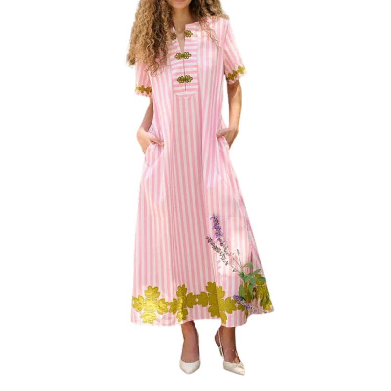 Short Sleeve Maxi Kaftan – Pink Stripe