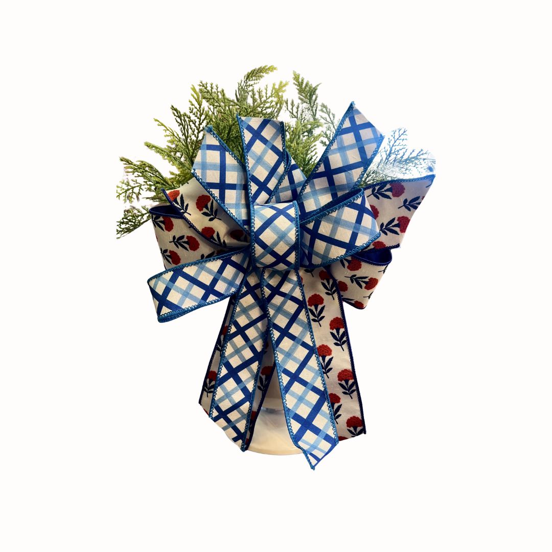 Blue with Floral Bow and Pot