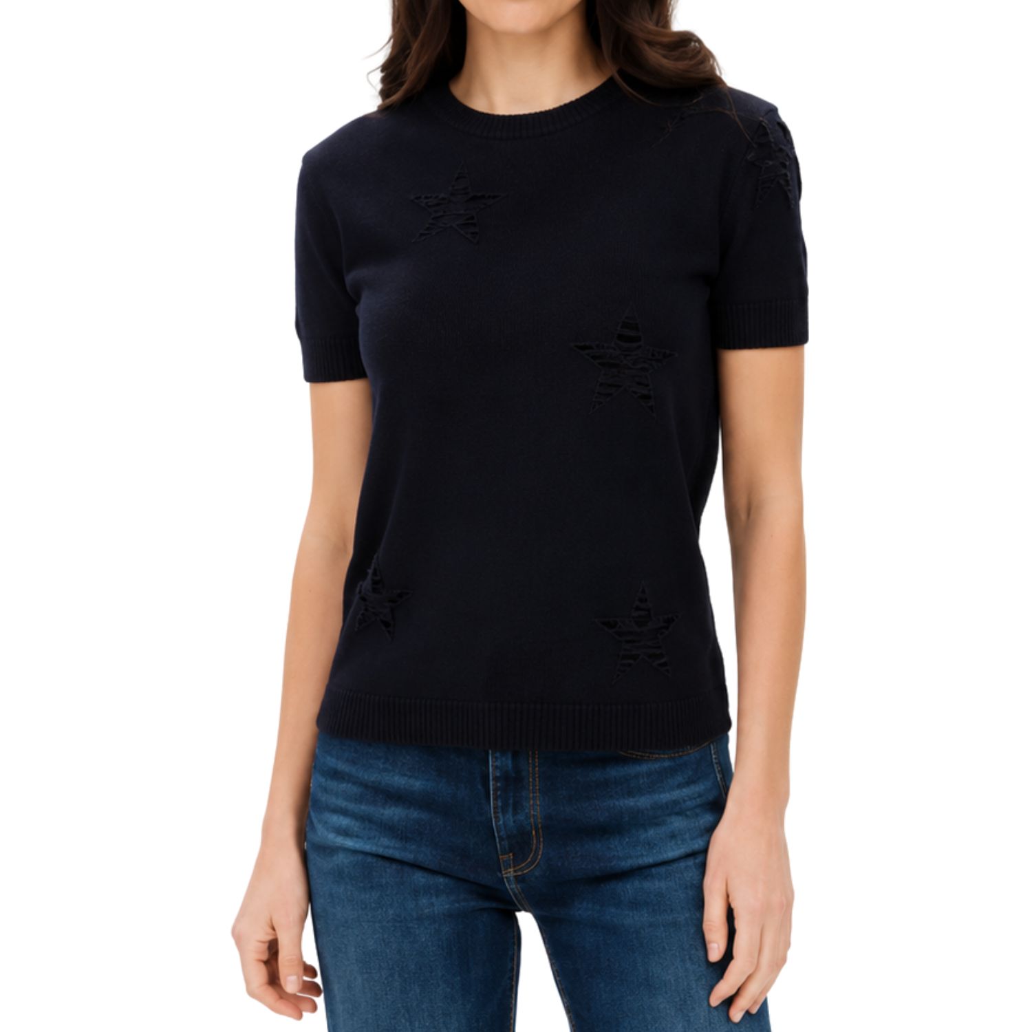Distressed Star Sweater - Navy