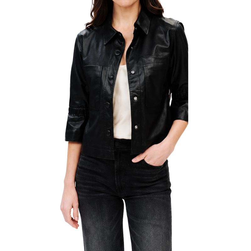 Black Faux Leather Flutter Sleeve Jacket