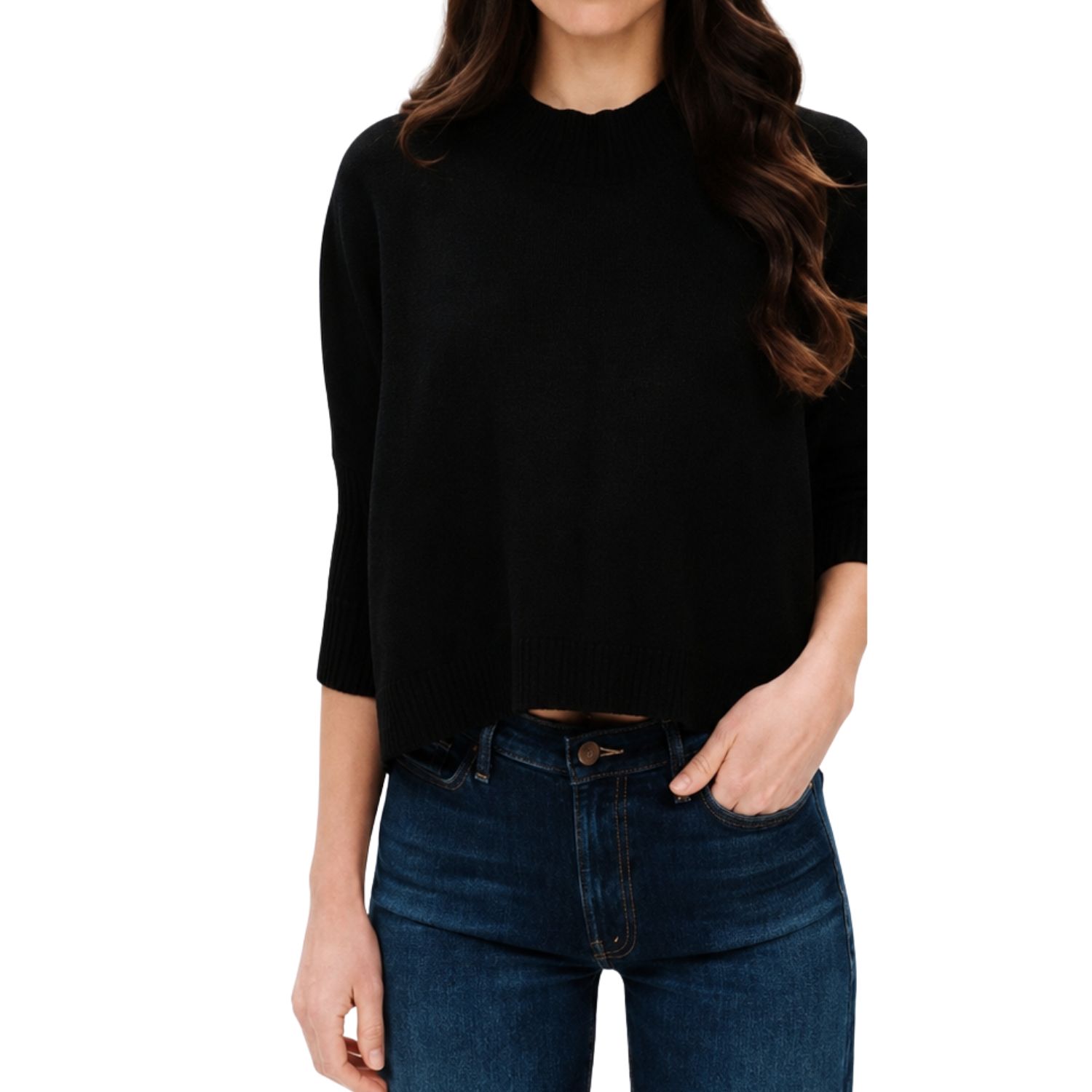 Funnel Neck 3/4 Length Sleeve Sweater