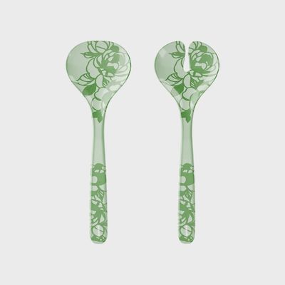 Josephine Green Floral Salad Servers