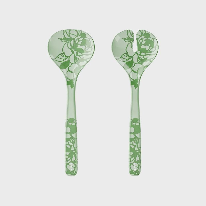 Josephine Green Floral Salad Servers