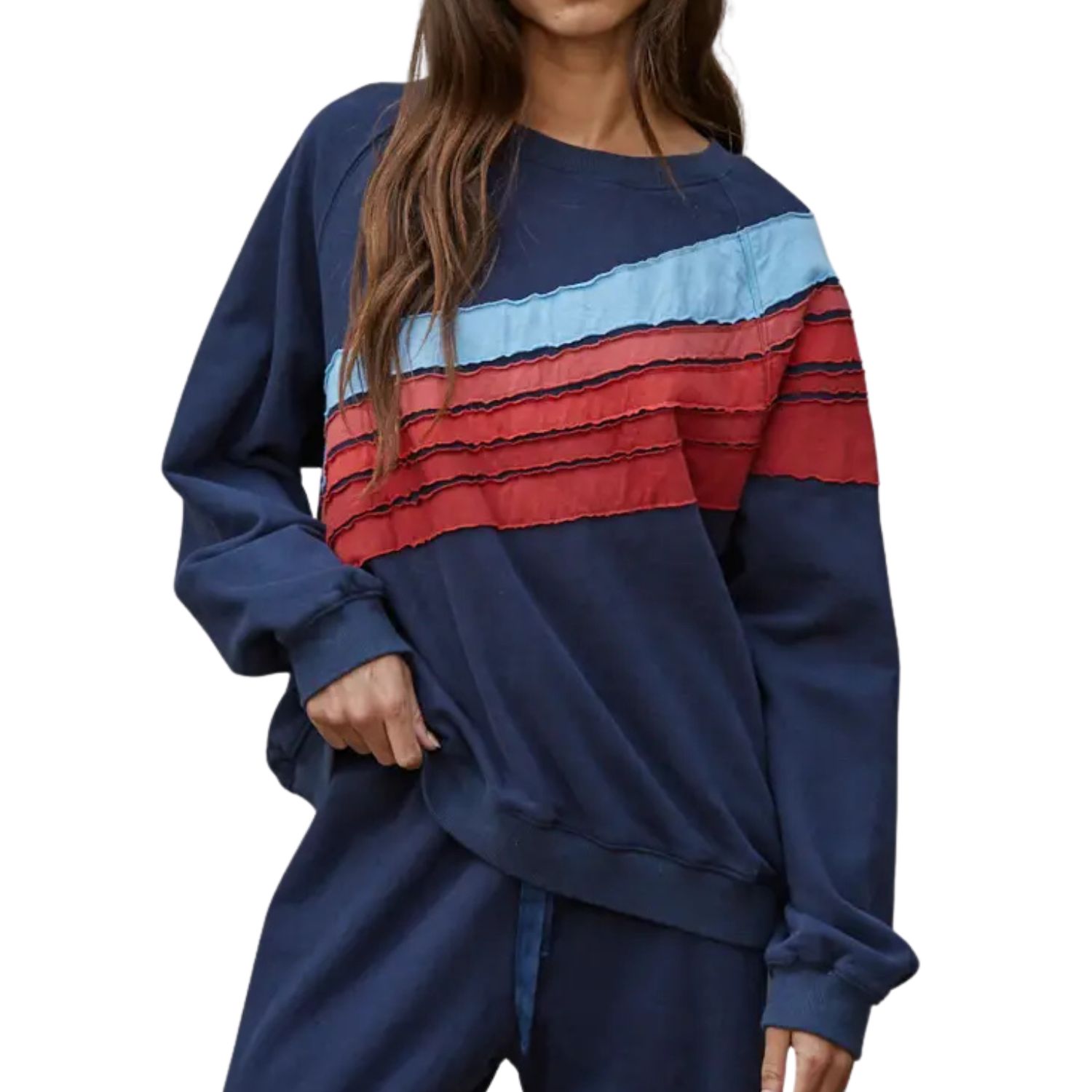 Multi Stripe Knit Cotton Crew Neck Top