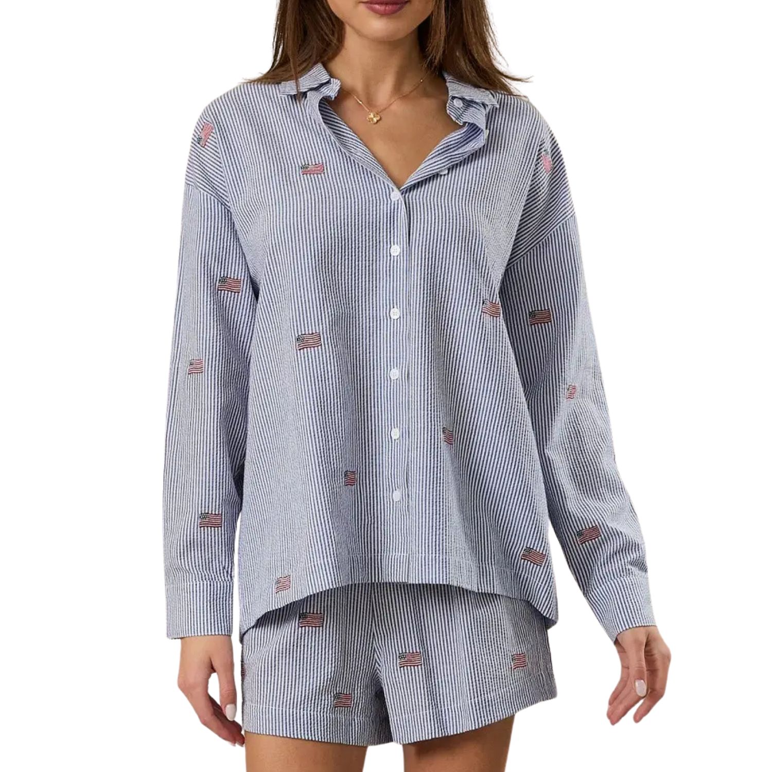 Oversized Stripe Button Down Flag Shirt
