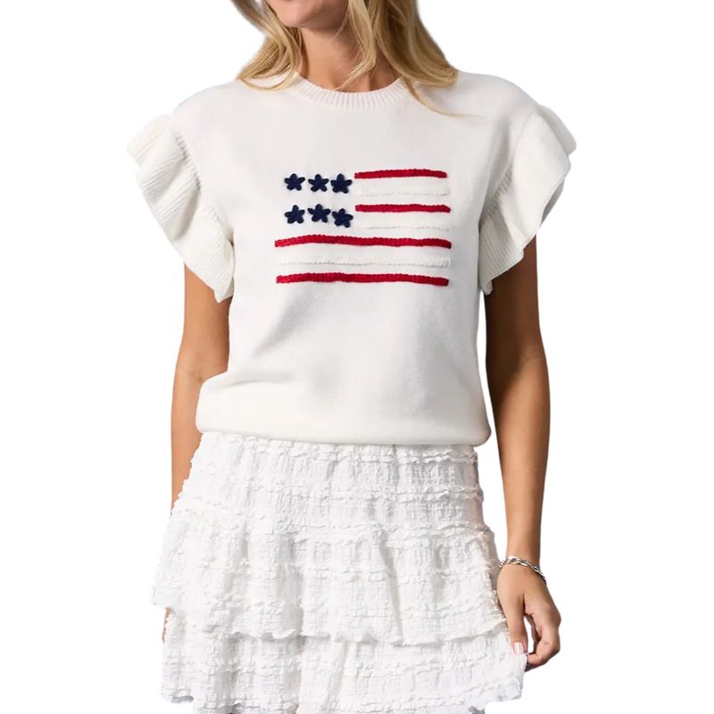 USA Flag Ruffle Sleeve Sweater Top