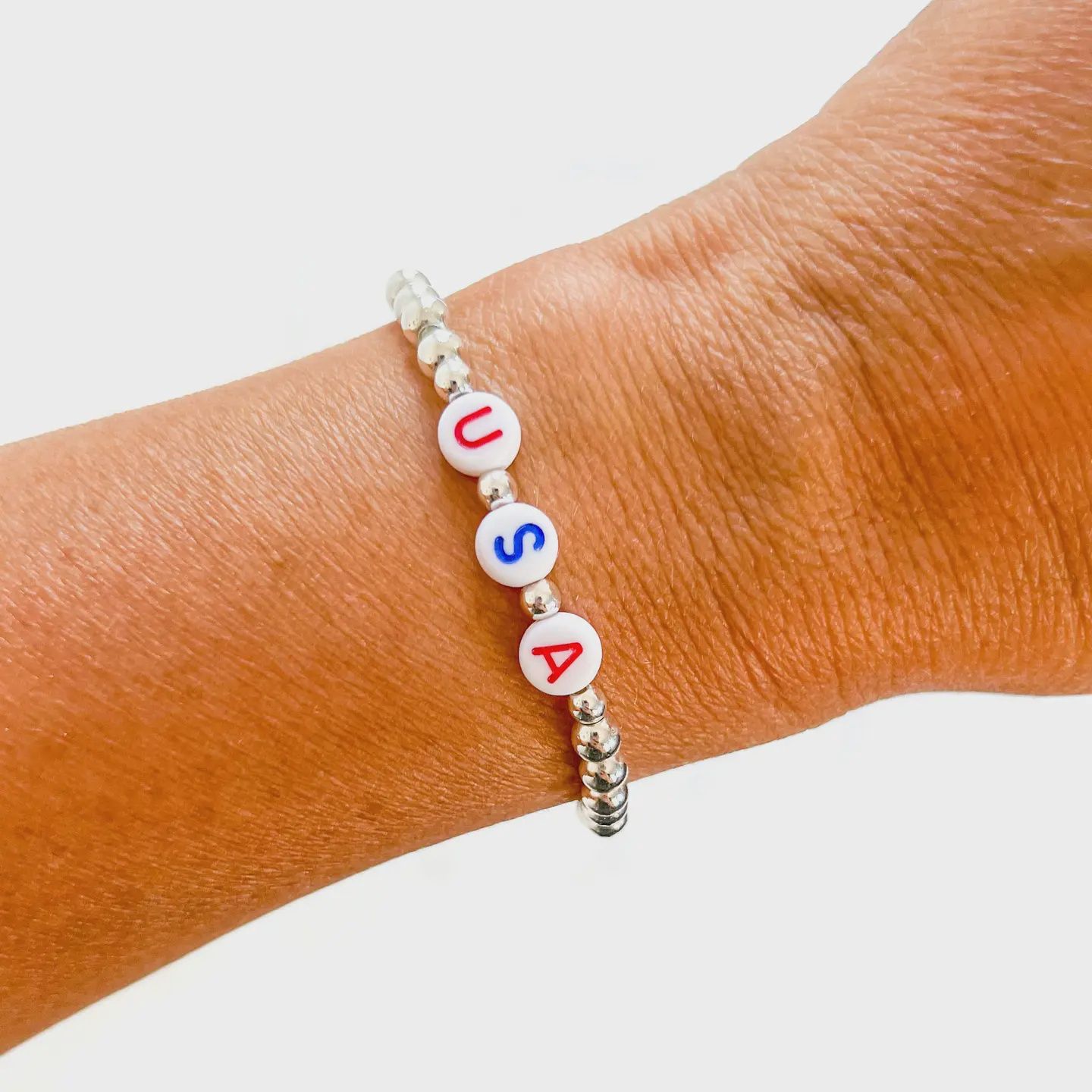 USA Patriotic Beaded Stretch Bracelet