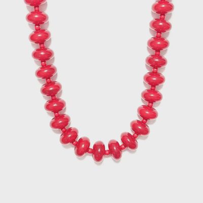 Red Marble Beaded Statement Necklace