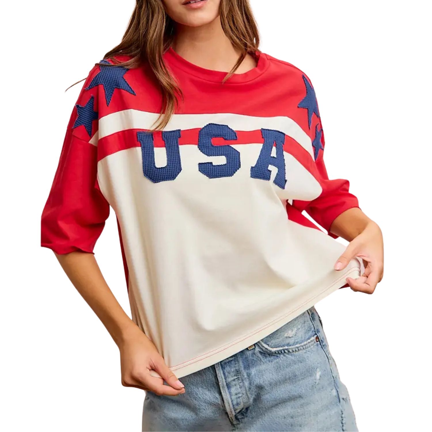 USA Patchwork Short Sleeve Patriotic Top