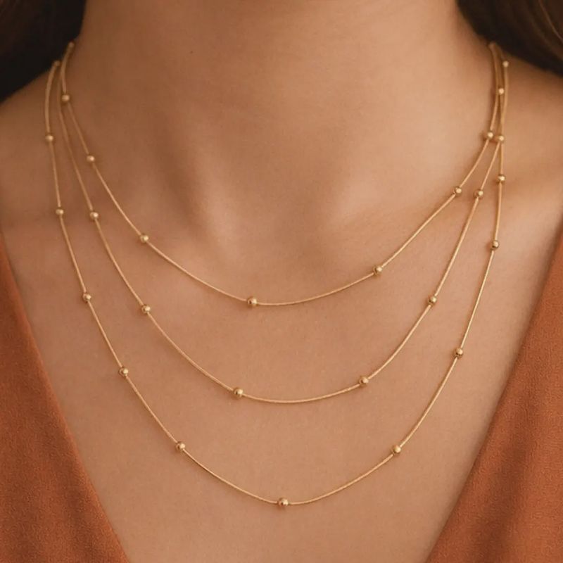 18K Gold Plated Multi Strand Stainless Steel Necklace