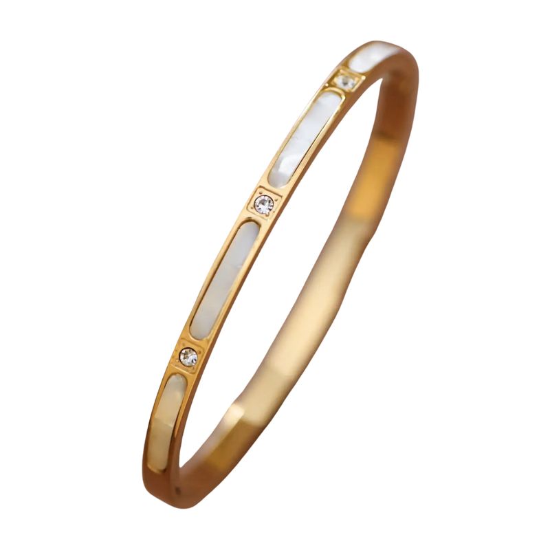 18K Gold Plated Waterproof Pearl &amp; Pavé Gold Bangle